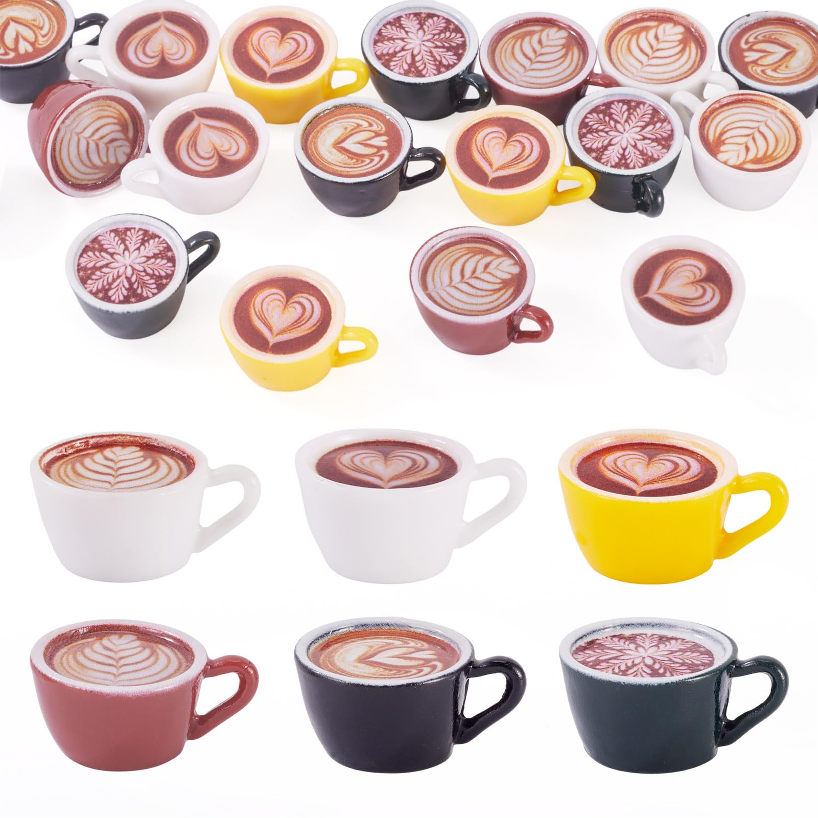 Spritewelry 24Pcs Mini Resin Coffee Cups with Latte Art Drink Charms Miniature Statues Things for Jewelry Keychain Desktop Decorations Dollhouse Ornaments
