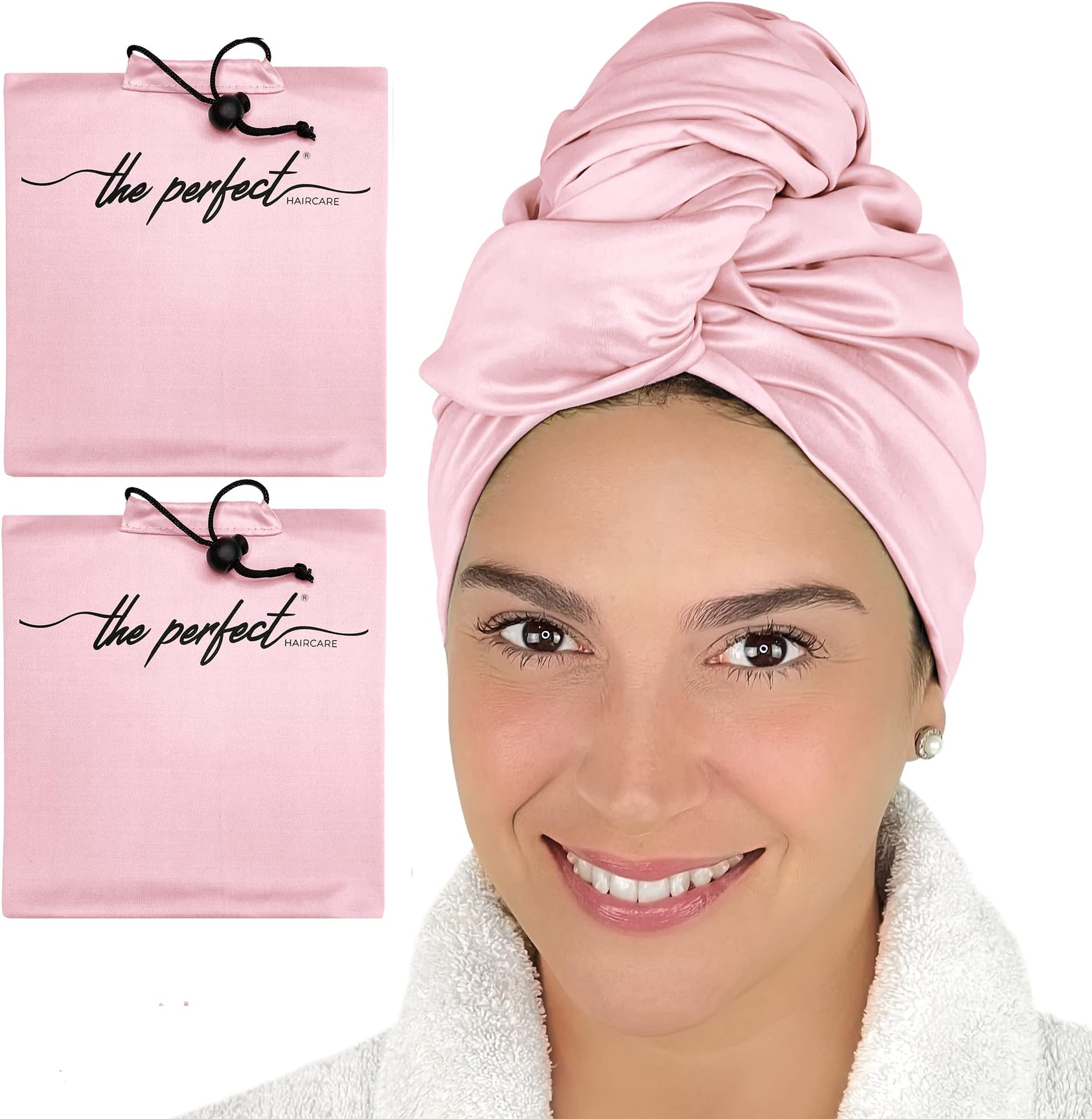 THE PERFECT HAIRCARE Microfiber Hair Towels Wrap for Women - Smooth as Silk - Anti-Frizz for Curly, Wavy, Straight Hair Girls - Plopping Essential - Fast Drying - Easier to Use Than a T-Shirt - 2 pack