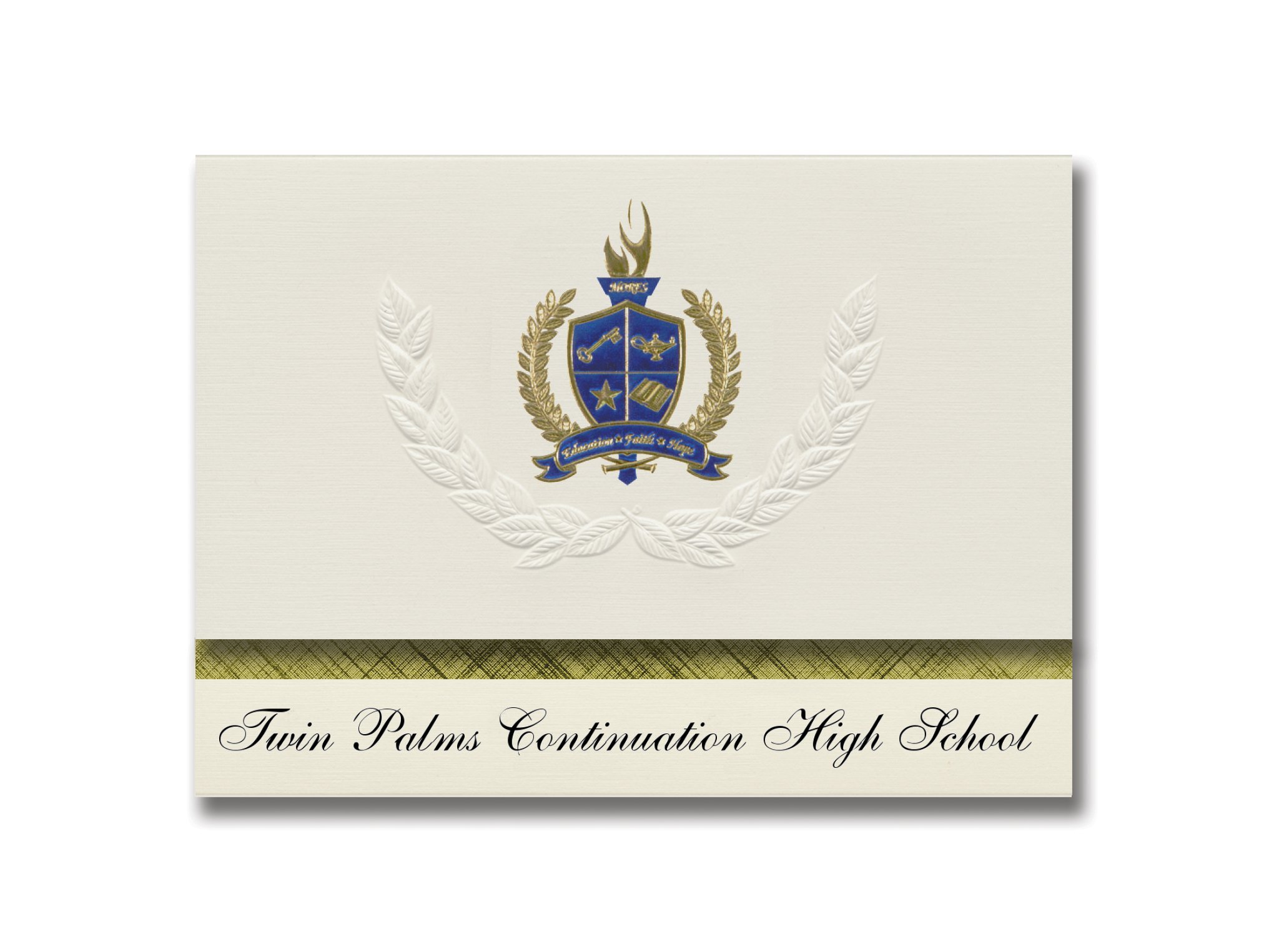 Signature Announcements Twin Palms Continuation (Blythe, CA) Graduation Announcements, Presidential style, Basic package of 25 with Gold & Blue Metallic Foil seal