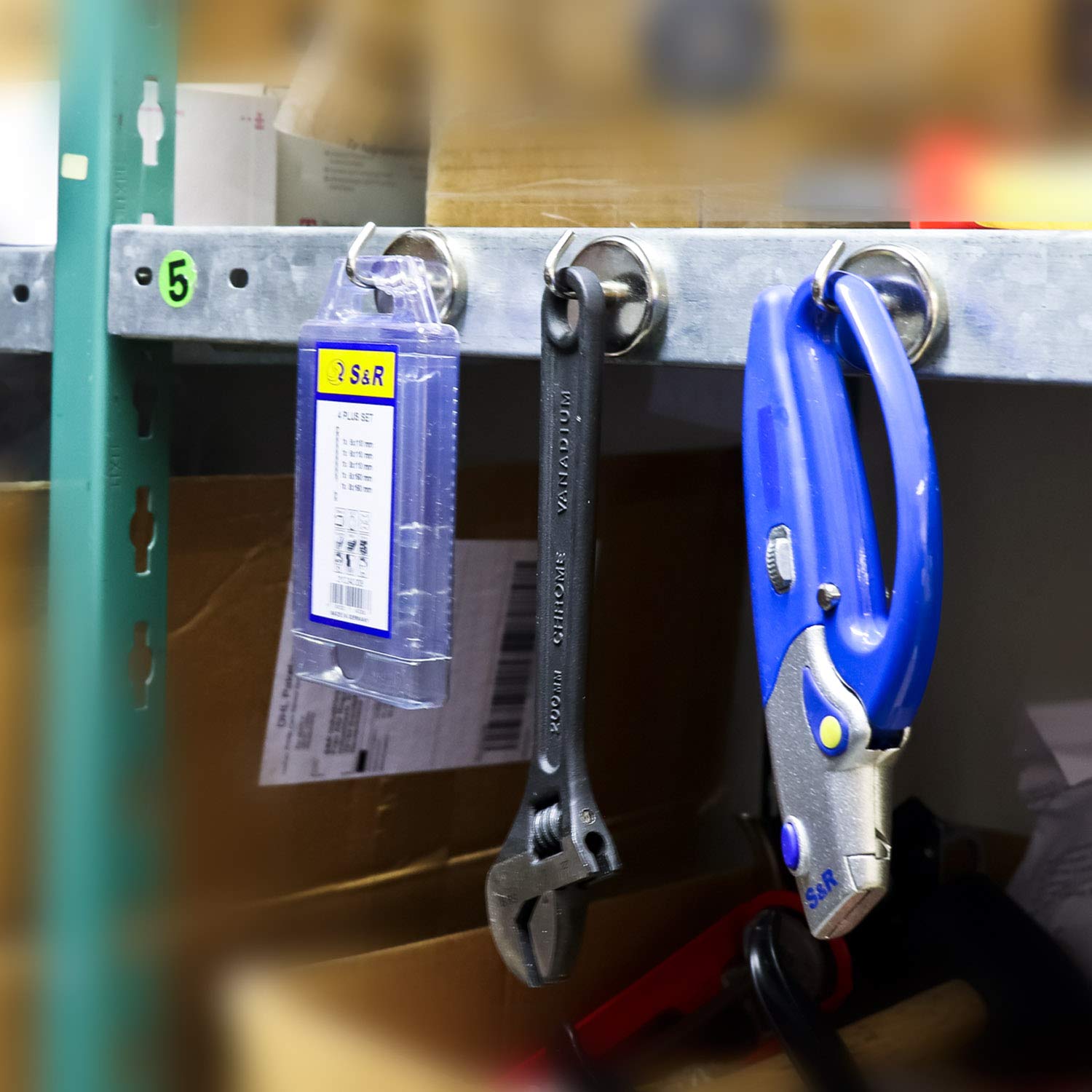 S&R 5 Ganci Magnetici da 35 mm. Magnete potente per cucina frigo ufficio bagno garage utensili