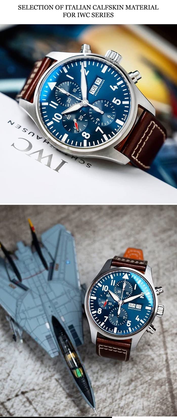 Correas de reloj de piel de becerro de 20 mm, 21 mm, 22 mm, para IWC Mark LE PETIT PRINCE IW327004 IW377714 Big Pilot Accesorios hebilla plegable (negro C, hebilla rosa de 21 mm), 21mm rose