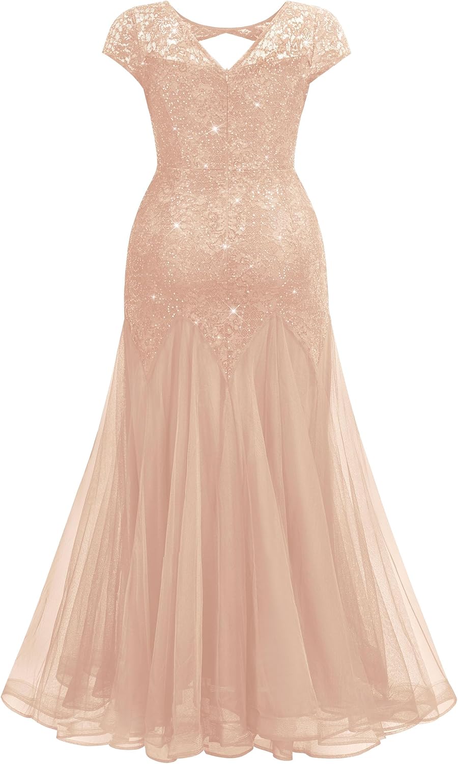 MISSMAY Women's Plus Size Sequin Lace Cut Out Tulle Mermaid Formal Bodycon Evening Maxi Dress - Image 6