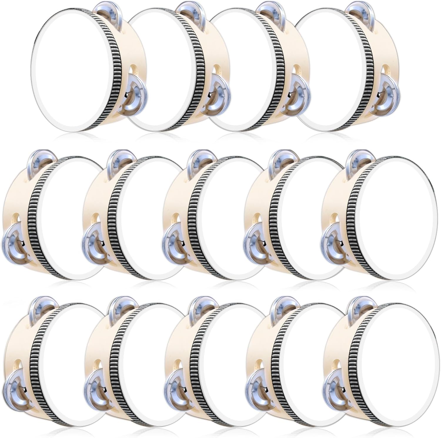 14 Pcs Wedding Tambourine for Adults 4 Inch Wood Metal Jingles Drum Hand Held Drum Instrument White Musical Educational Percussion for Church Party Games
