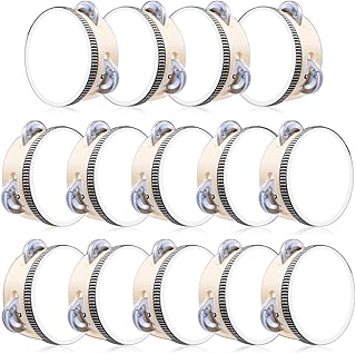 14 Pcs Wedding Tambourine for Adults 4 Inch Wood Metal Jingles Drum Hand Held Drum Instrument White Musical Educational Percussion for Church Party Games