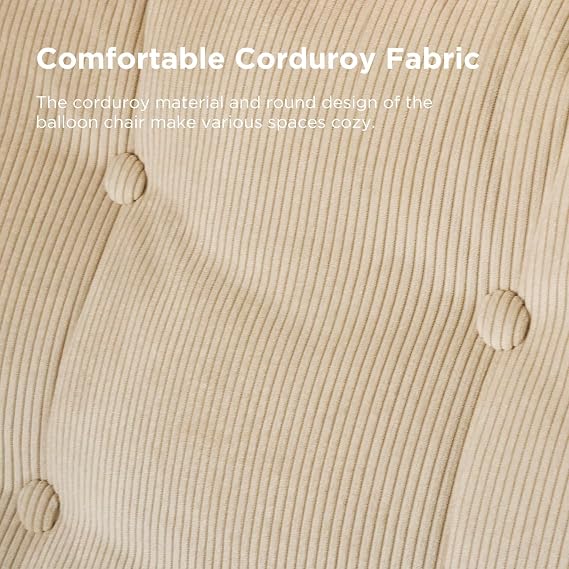 Nouhaus Balloon Criss Cross Chair with Wide Comfy Padded Seat | Armless, No Wheels, Cross Legged Swivel Vanity Chair, Fabric Modern Home Computer Task Chair for Living Room, Bedroom, Beige