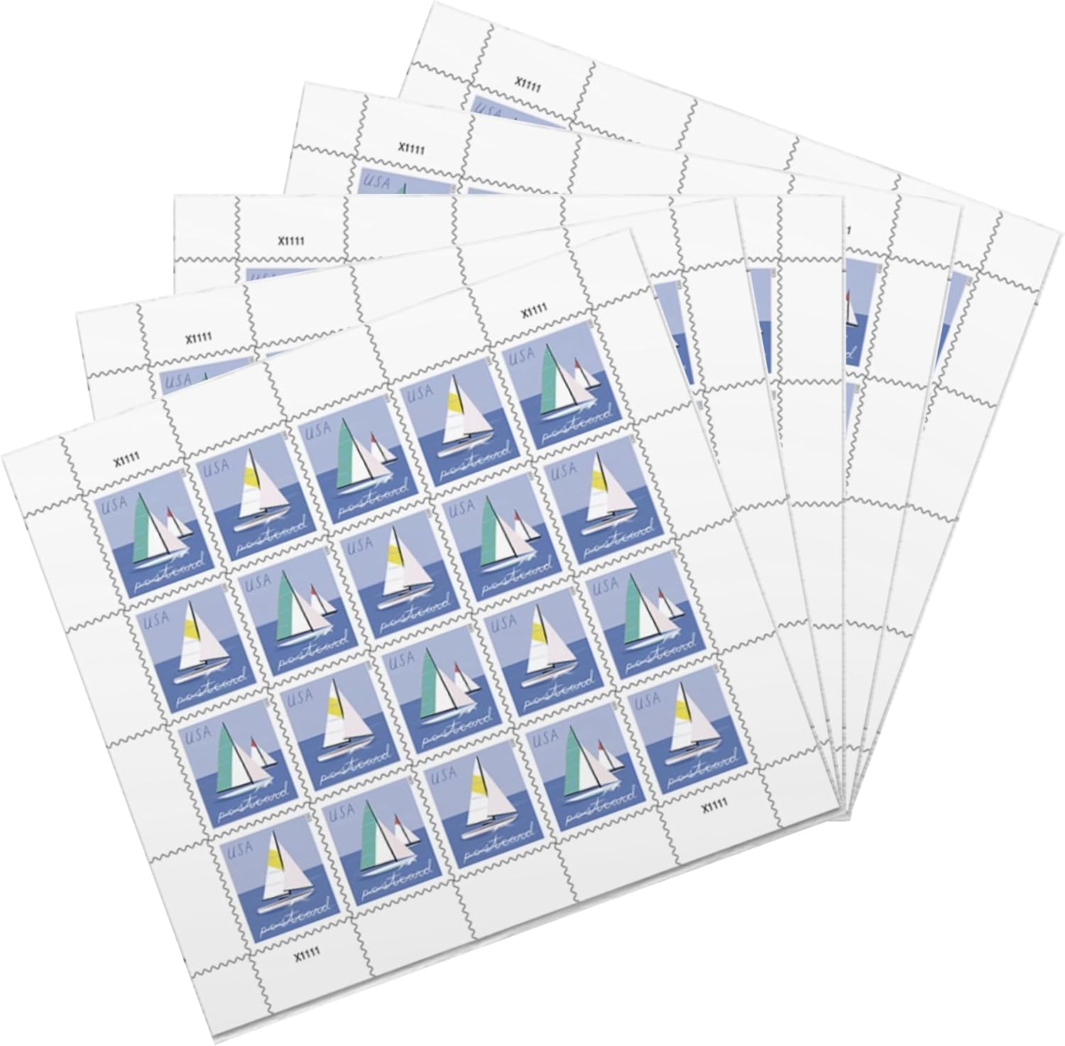 Sailboats Postcard Stamps (5 Sheets (100 Stamps))