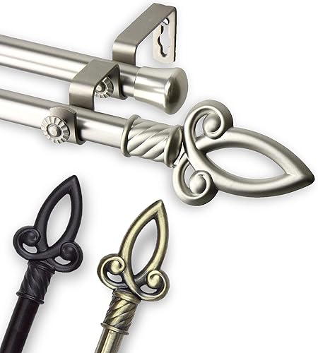 Miniatura 2 de Rod Desyne Crest - Juego de barras de cortina de doble ventana, 120 a 170 pulgadas, latón antiguo