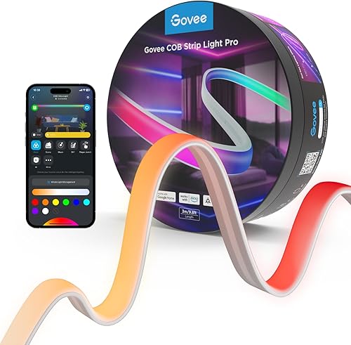 Govee COB - Tira de luz LED Pro, luces LED para dormitorio, compatible con Alexa, Google Assistant y Matter, luz RGBICW con blanco cálido, tira de