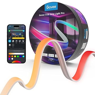 Govee COB LED Strip Light Pro, LED Lights for Bedroom Compatible with Alexa, Google Assistant and Matter, RGBICW Light with Warm White, Smart Strip Light, LED Lights for Bedroom, Color Changing, 9.8ft