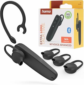 Hama "MyVoice Advanced Mono Bluetooth  Headset, Black | With volume control, 250 hours standby time, smartphone & music functions controlled via multi-function button on headset