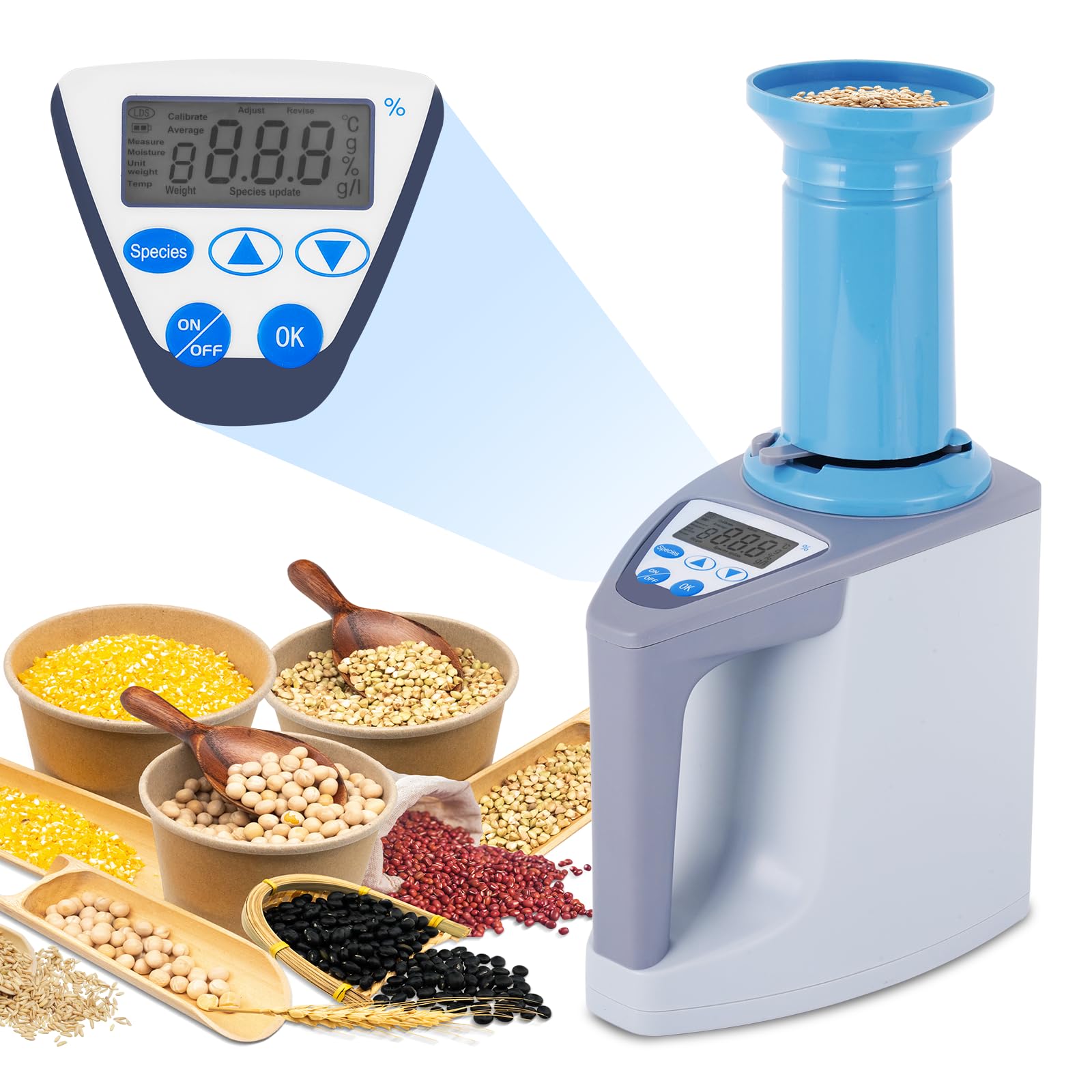 YJINGRUI Medidor Humedad Cereales Digital Analizador de Humedad de Grano Portátil LDS-1G Rango de Humedad 3~35% Alta Precisión para Colza Arroz Trigo Soja Maíz Algodón