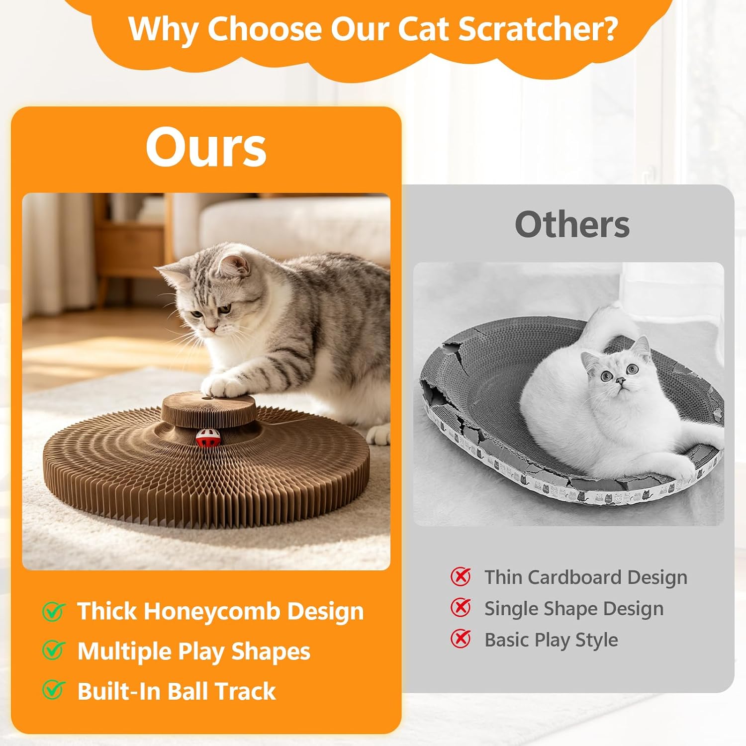 Cat Scratcher, Interactive Cat Toys for Indoor Cats Cardboard Scratch Pad | Foldable Accordion Cardboard Scratching Board with Bell Ball, Cat Toy for Kitten Play Chase Exercise Collapsible Reversible