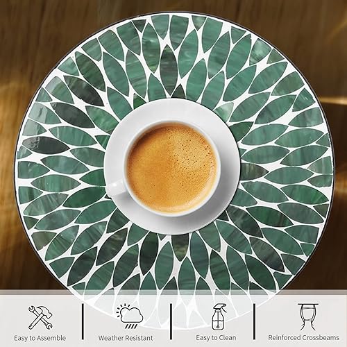 Miniatura 7 de VCUTEKA Mesa auxiliar de mosaico para exteriores, mesa de centro pequeña para patio, mesa de centro para exteriores, mesa redonda para plantas,