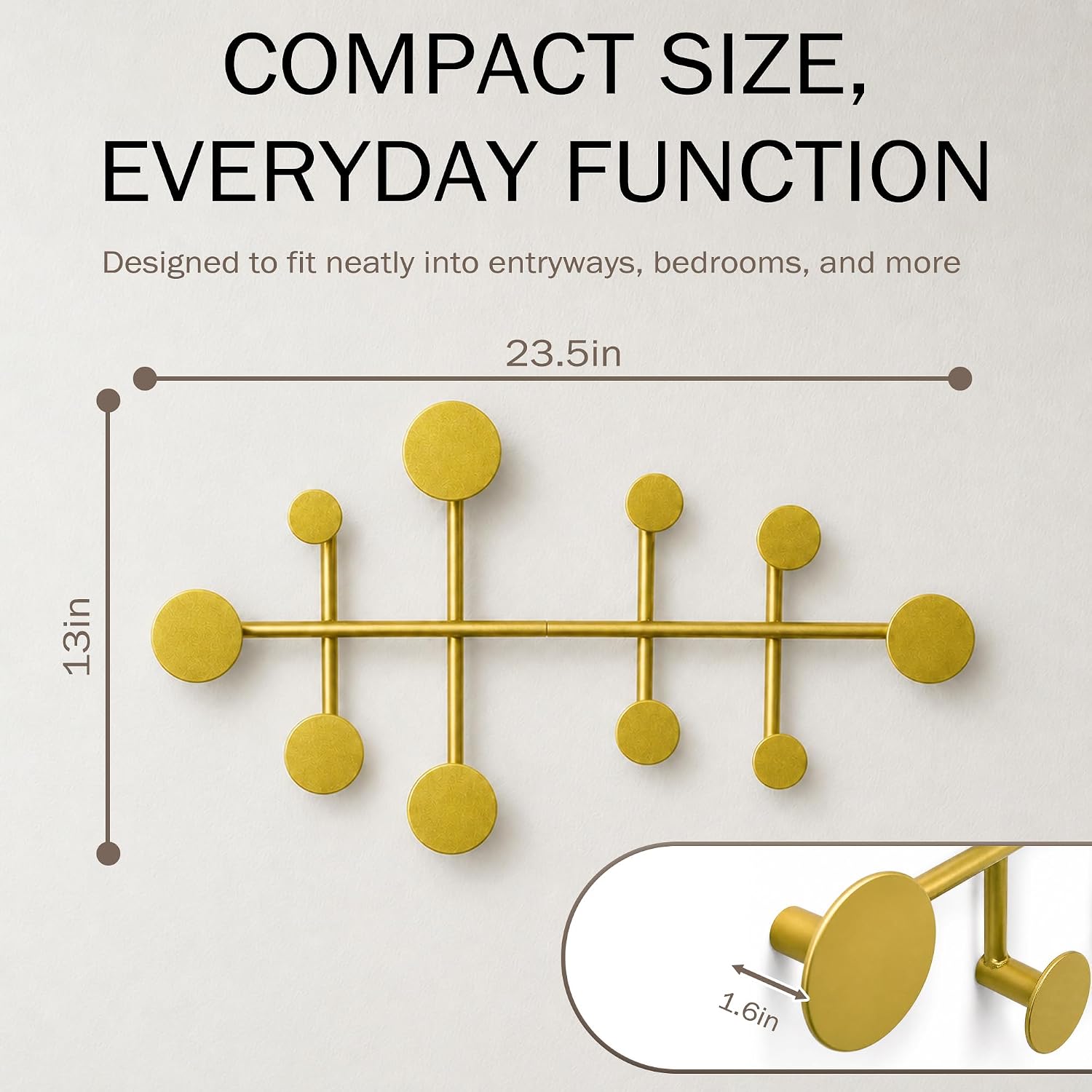 Wall Mounted Coat Rack, Minimalist Metal Coat Hooks for Entryway, Gold
