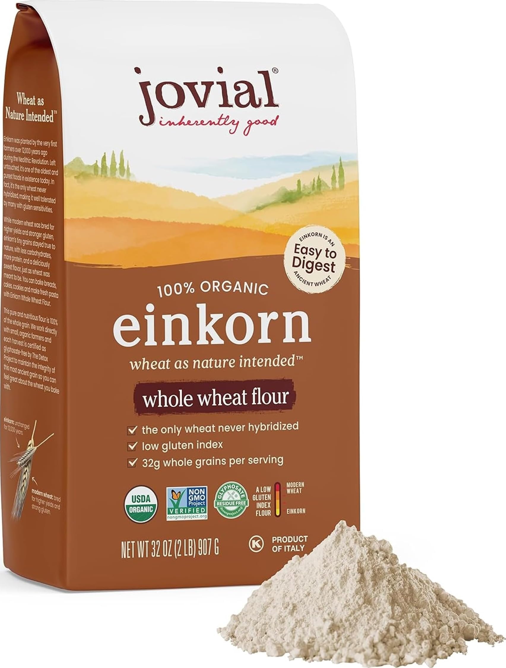 Jovial Organic Einkorn Whole Wheat Flour, High Protein, Non-GMO, 32 Oz