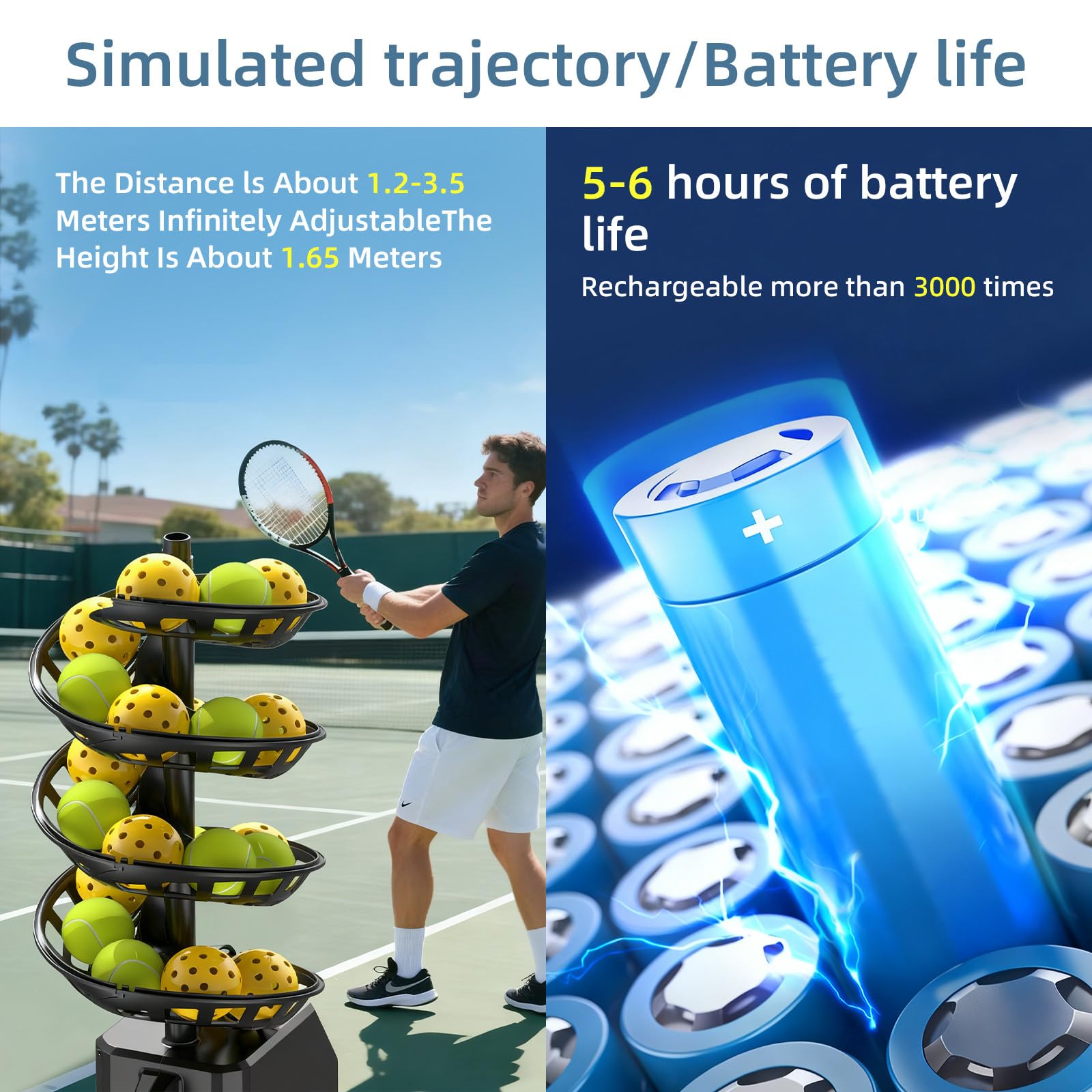 Macchina Lanciapalle Tennis - Controllo Telecomando,Batteria 5-6 h, Angolo Regolabile,Altezza Regolabile,Frequenza Regolabile,Allenatore Tennis Automatico Adatto Principianti Upgradedversion