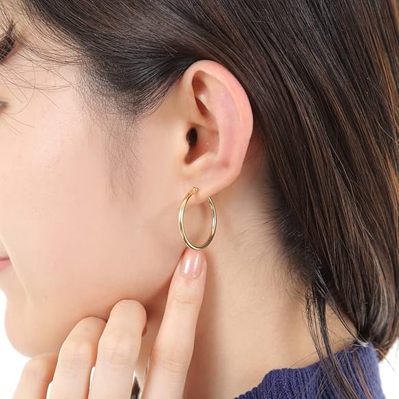 Amazon | 18金 K18 フープ ピアス 2.0×25mm ゴールド シンプル 定番 両 