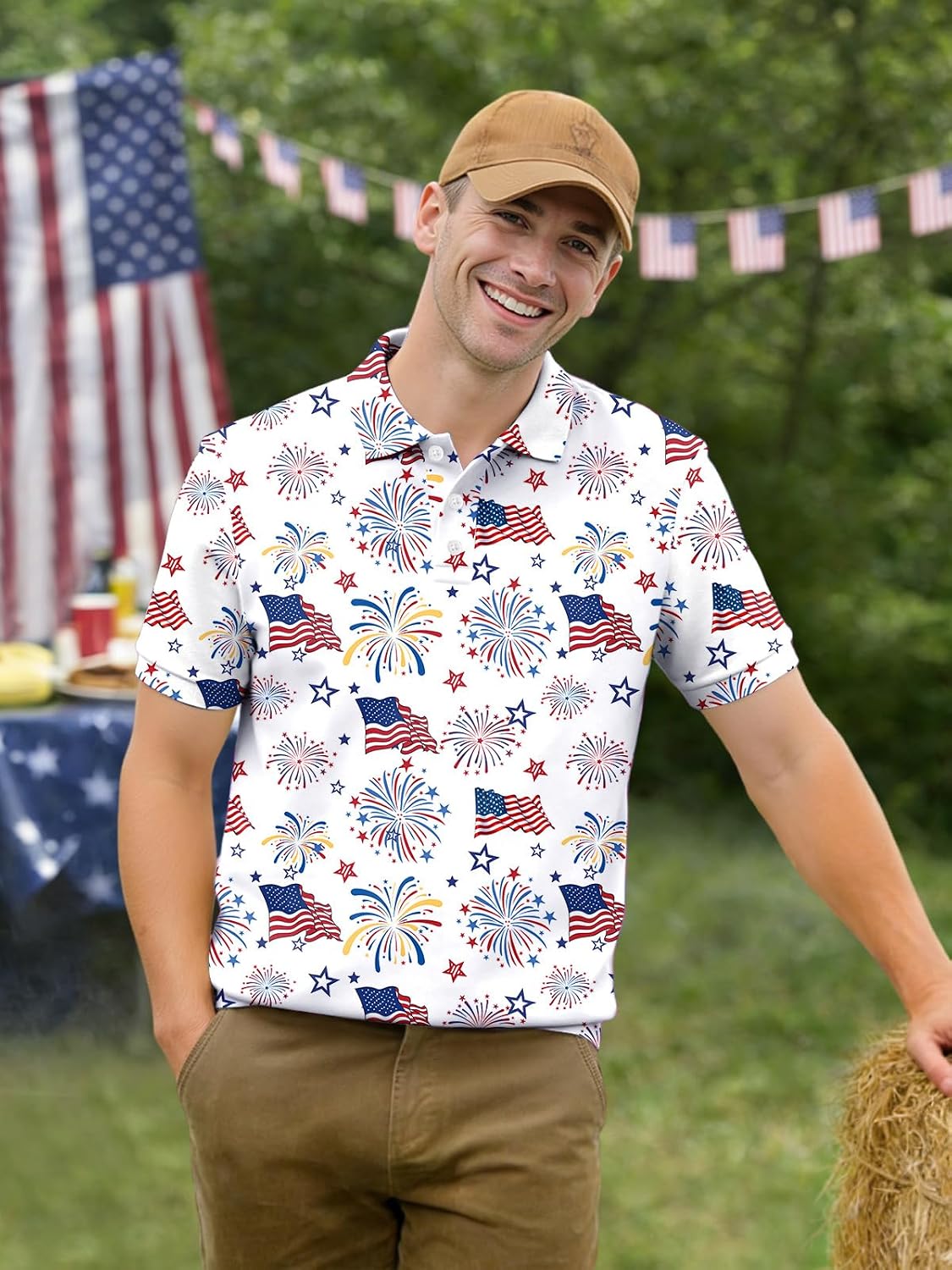 4th of July Polo Shirts for Men 250 Years America Anniversary Flag Dri Fit Shirt Patriotic Independence Day Outfit