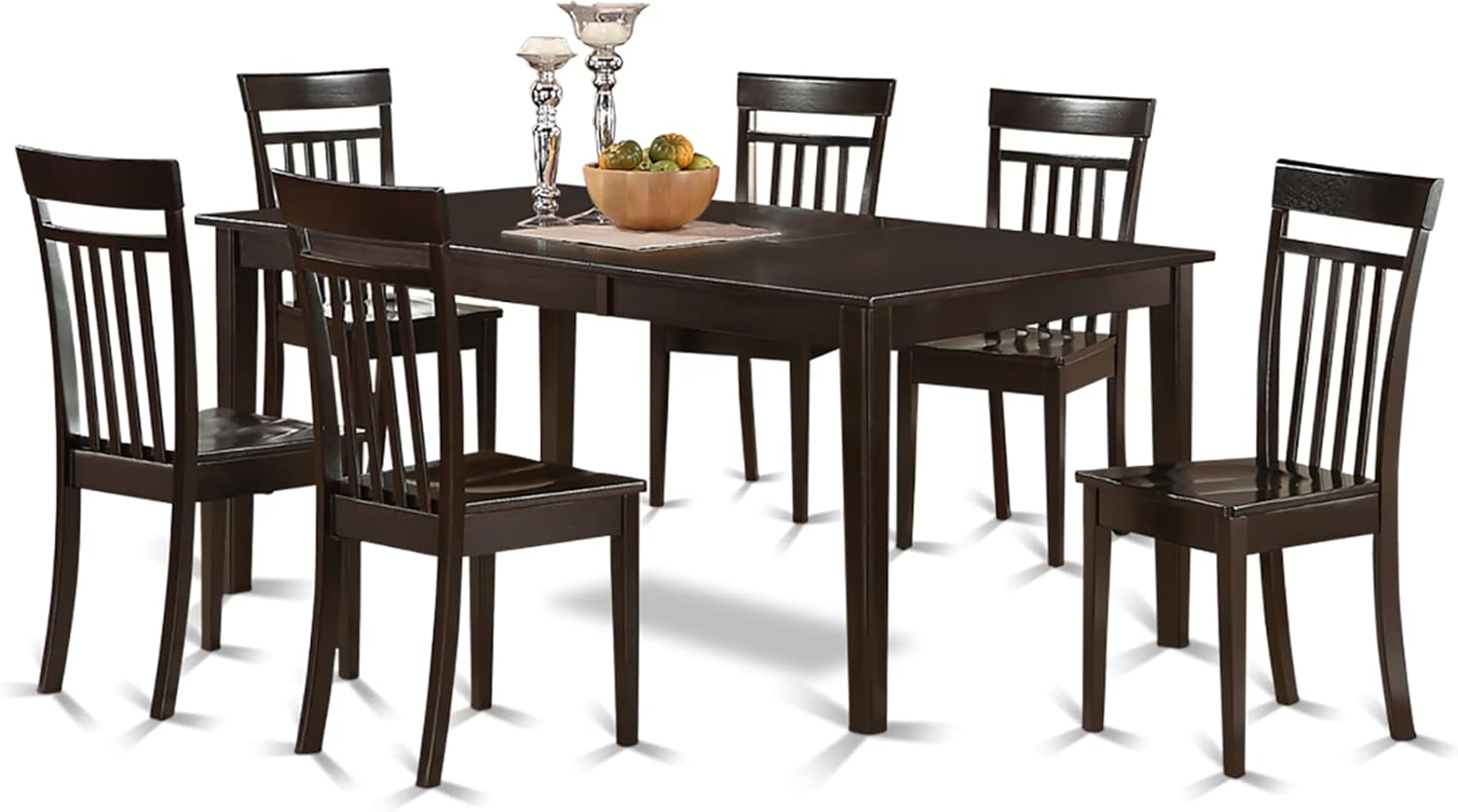 East West Furniture HECA7-CAP-W 7 Piece Dining Room Furniture Set Consist of a Rectangle Kitchen Table with Pedestal and 6 Dining Chairs, 42x72 Inch, Cappuccino