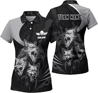 Womens Golf Short Sleeve Polo Shirt 3D Wolf Golfer T Shirt with Player and Team Name for Woman Girl Lady