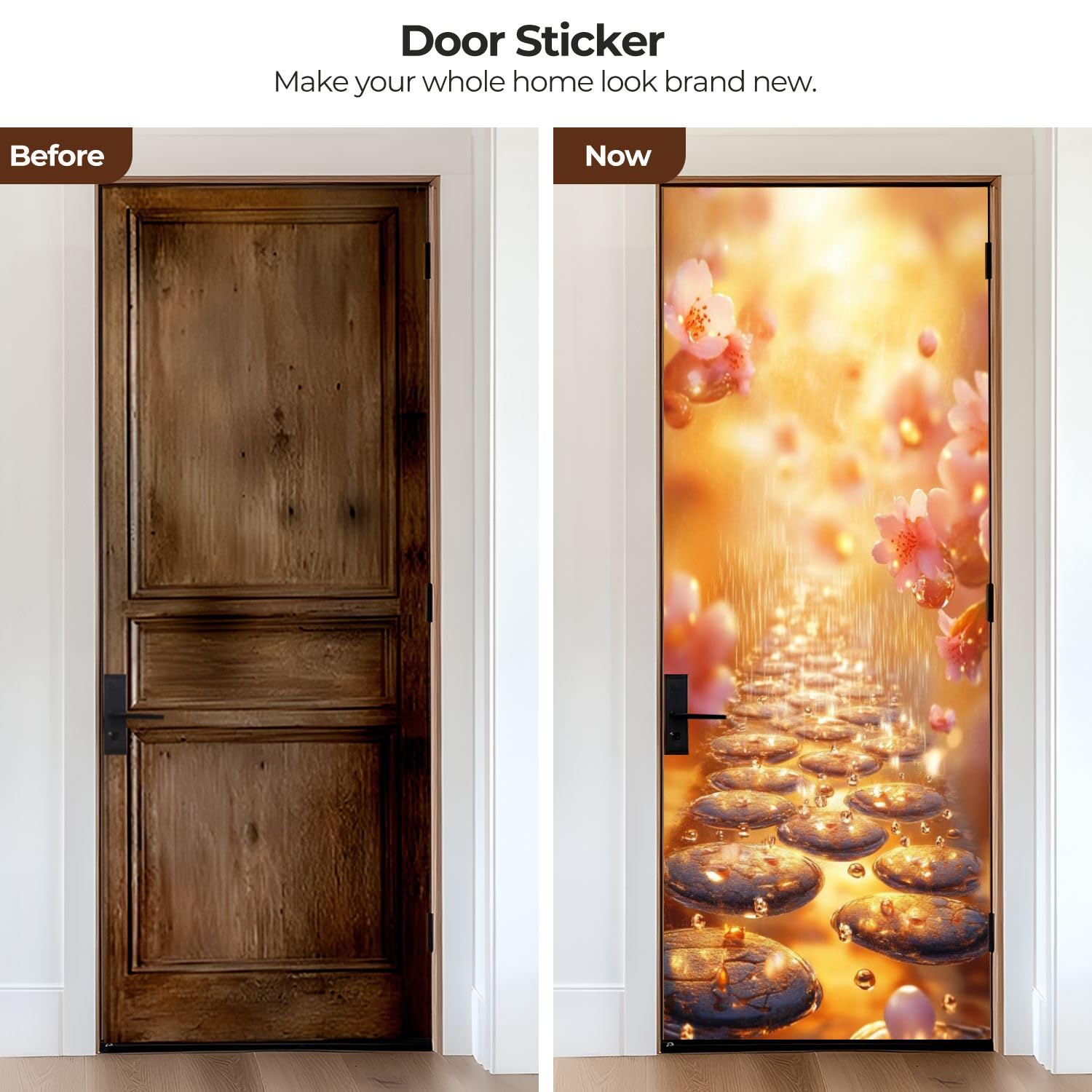 Door Sticker Decals 3D Reflective Cherry Blossoms an Oil Rainy Tranquility Door Sticker Murals Peel and Stick Door Wallpaper Self-Adhesive Door Poster for Bedroom Living Room 30