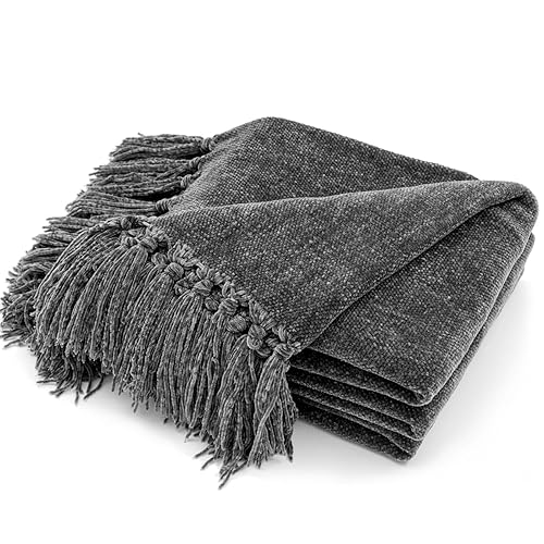 RECYCO Throw Blanket Soft Cozy Chenille Throw Blanket with Fringe