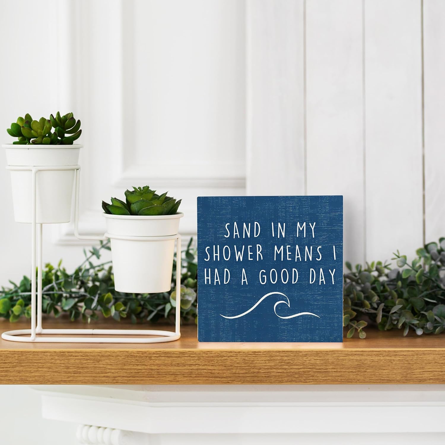Beach Wooden Sign,Coastal Bathroom Signs,Beach Theme Bathroom Decor,Sand in My Shower Means I Had a Great Day Wood Box Sign,Coastal Decor for Home House Table Desk Shelf image 5