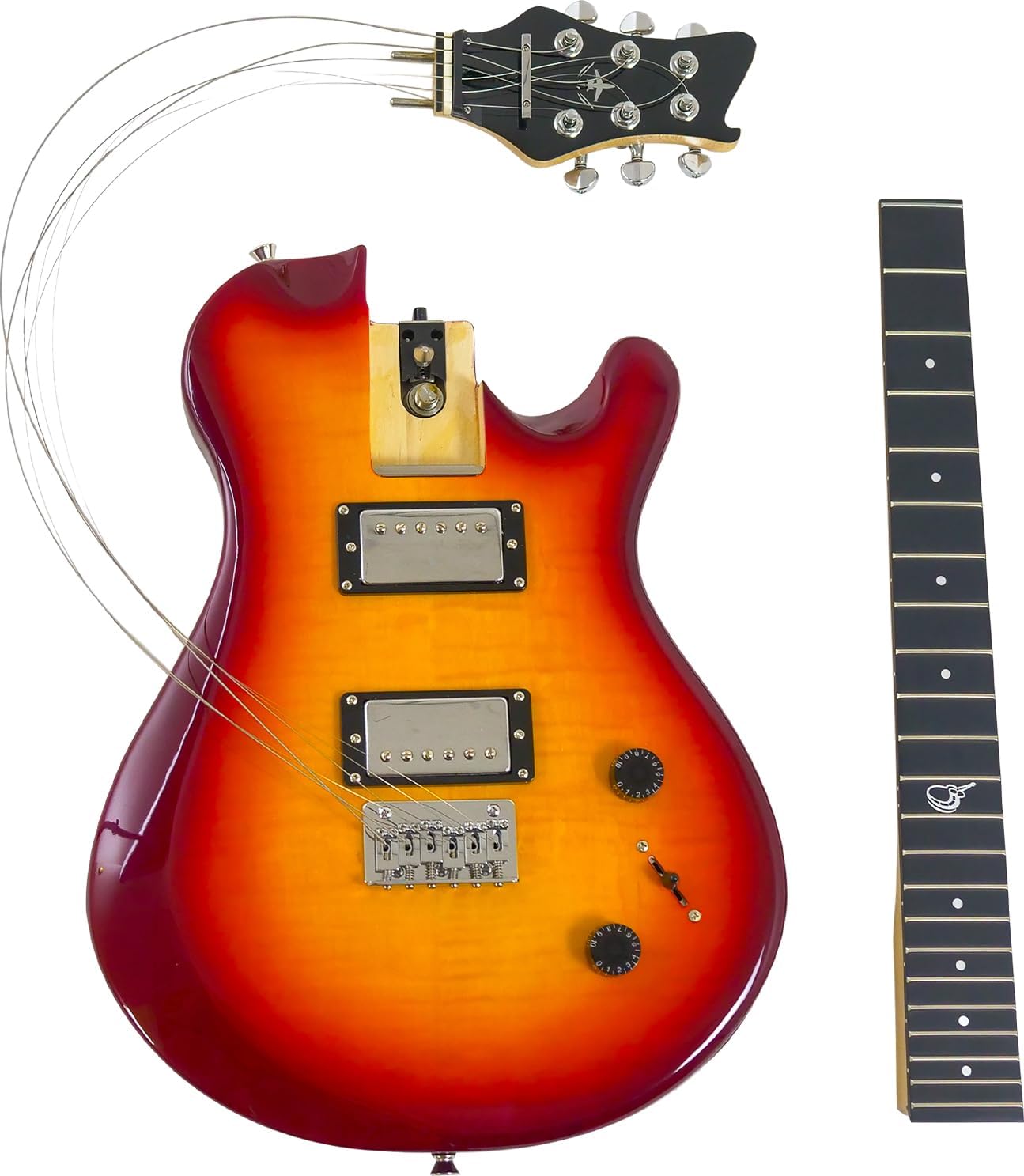 Journey Instruments OE990CB Collapsible Electric Travel Guitar – Folding 25" Scale Full-Size Electric Guitar with Patented Detachable Neck System and Carry-On Backpack Case (Cherry Sunburst)