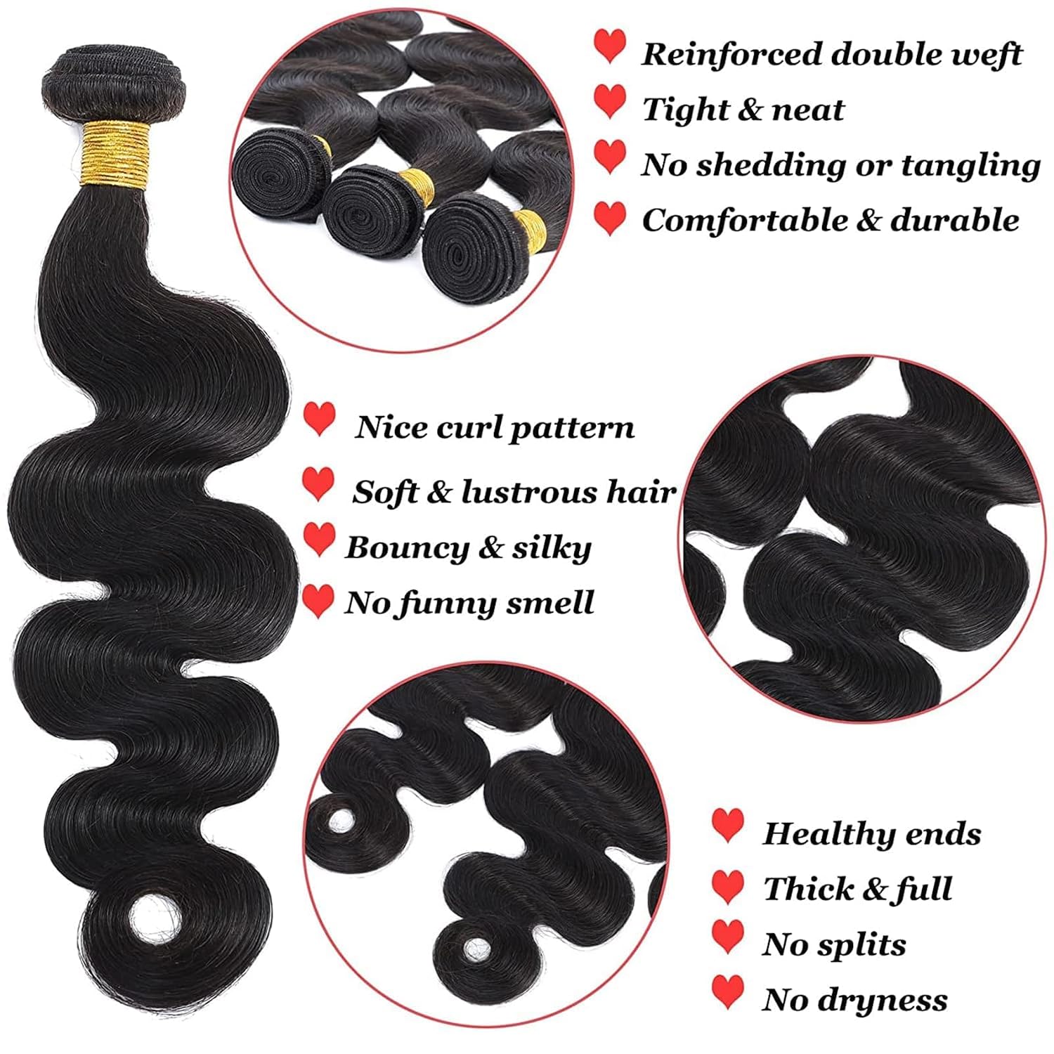 Human Hair Bundles 20 22 24 Inch 12A Body Wave Bundles Human Hair 100% Unprocessed Brazilian Virgin 3 Bundles Human Hair Quick Weave Extensions Natural Black