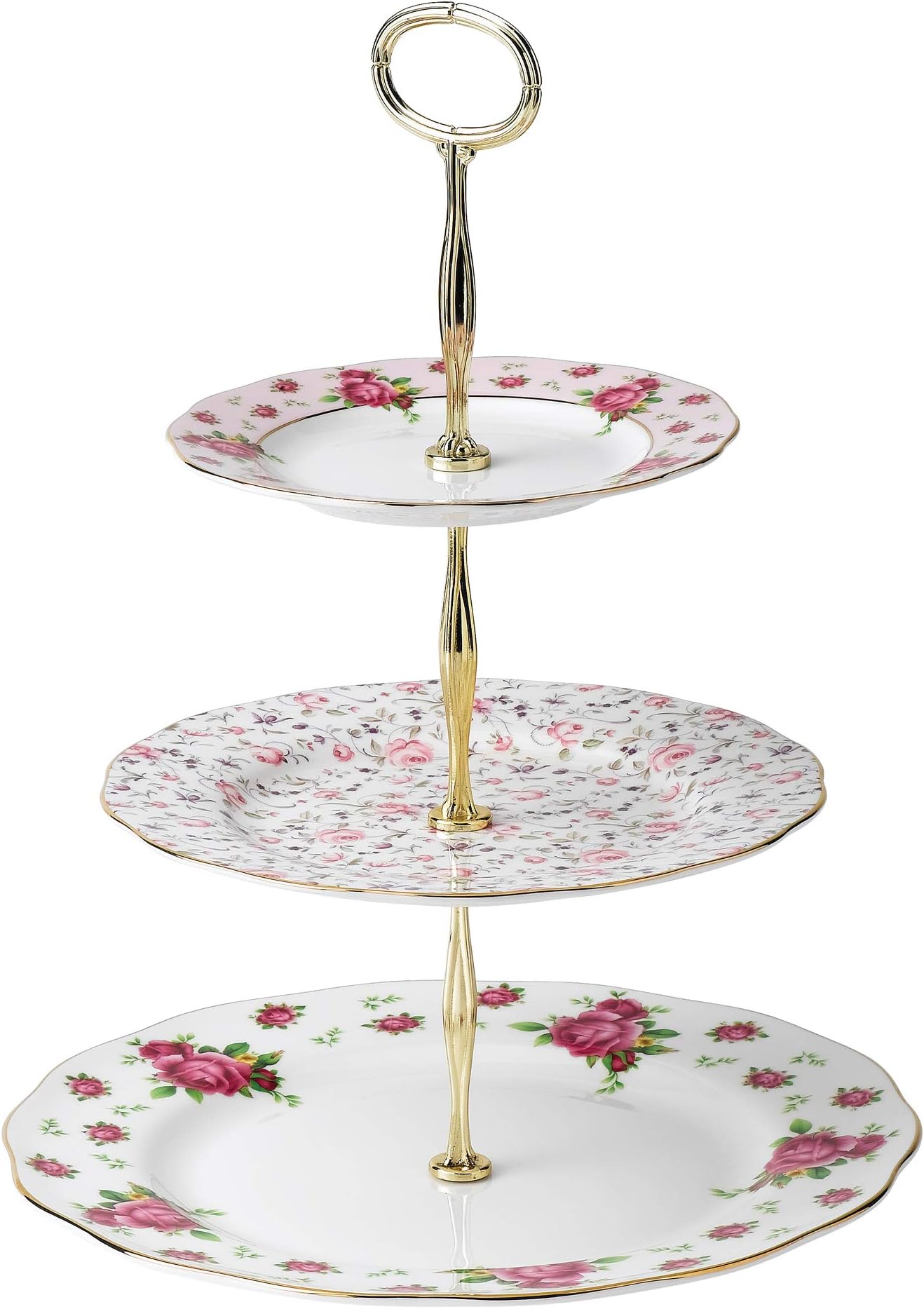 New Country Roses White Cake Stand Three-Tier, 11.5"