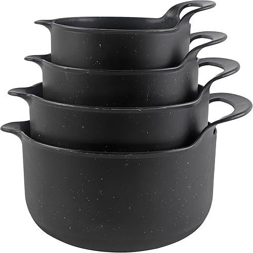 COOK WITH COLOR Nesting - Juego de cuencos de plástico para mezclar con boquillas y asas, negro moteado, 4 piezas antideslizantes