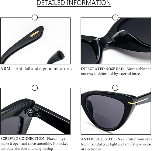 Miniatura 5 de prtcslwd Paquete de 3 lentes de lectura bifocales de ojo de gato para mujer, de gran tamaño, bloqueo de luz azul, lectores de computadora