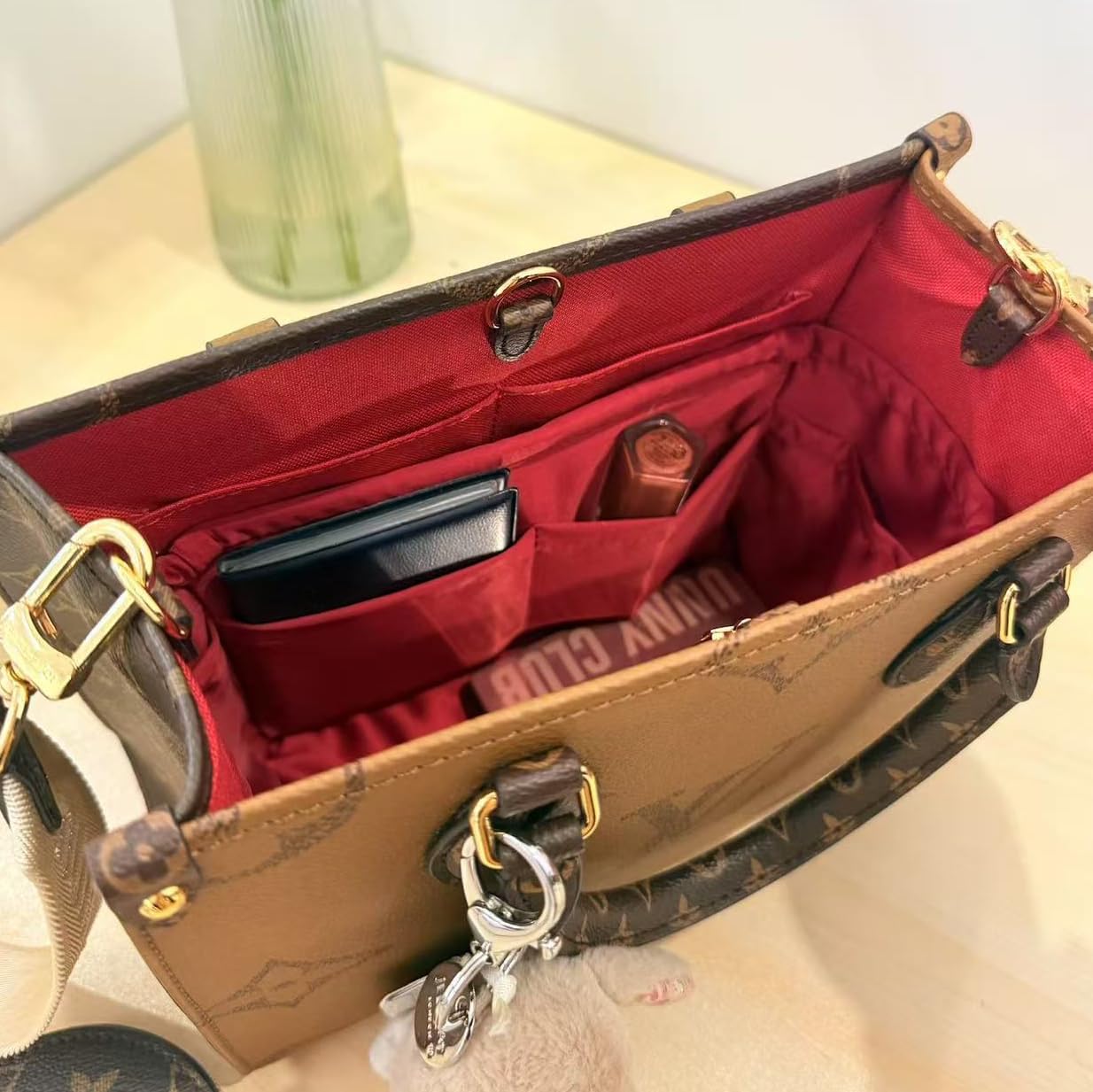 Organizer Insert for Onthego, Satin Purse Organizer for Luxury Bag, Lightweight and Soft Purse Dividers for Woman Handbags, Multiple Pockets with Organized Capacity (Custom Color)