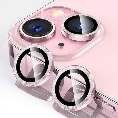 Tensea Protector de lente de cámara para iPhone 13 Mini, protector de lente de cámara de vidrio templado 9H, anillo individual de metal para iPhone