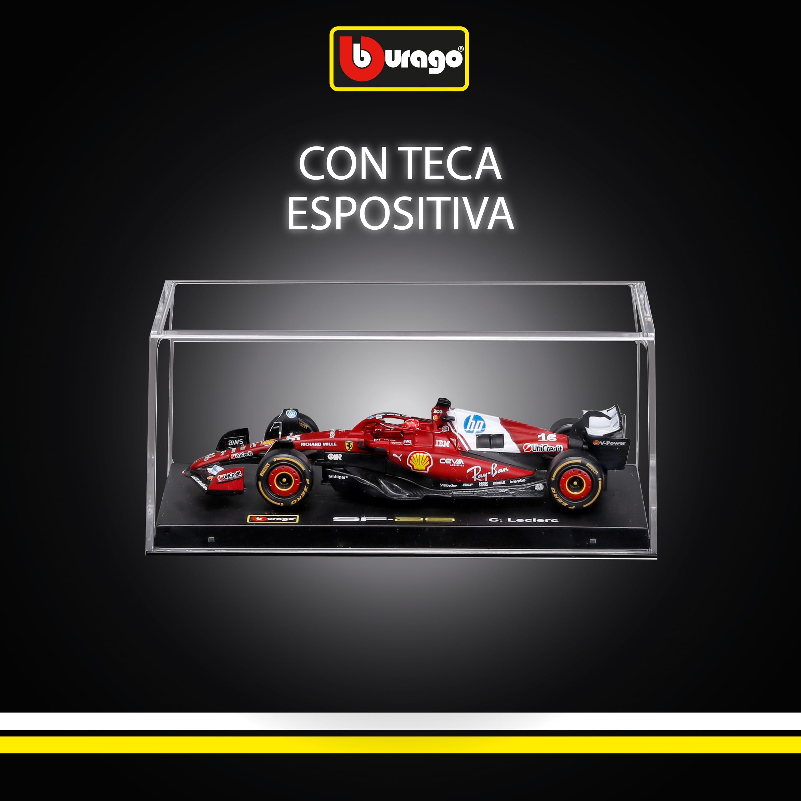 Bburago Ferrari SF-25 F1 2025 #44 Hamilton Diecast 1:43 Replica Dettagliata Teca Basetta Licenza Ufficiale Ferrari