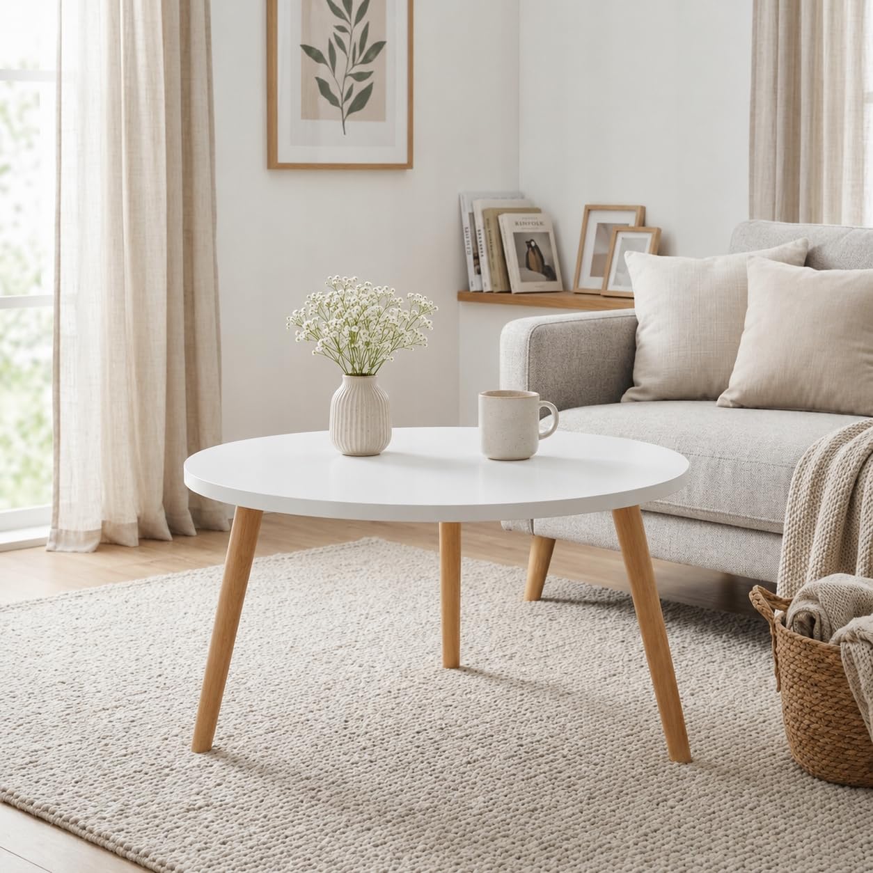PlayPals Furniture Couchtisch Rund Weiß 60 cm – Skandinavischer Wohnzimmertisch, Beistelltisch Holz mit MDF Tischplatte, Moderner Sofatisch Rund Küche, Haushalt & Wohnen