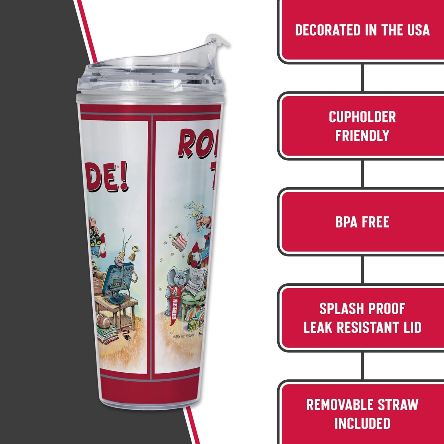 Rico Industries NCAA Gary Patterson "The Fan" 24oz Acrylic Tumbler with Hinged Lid, Officially Licensed Double Wall Tumbler with Straw - Image 5