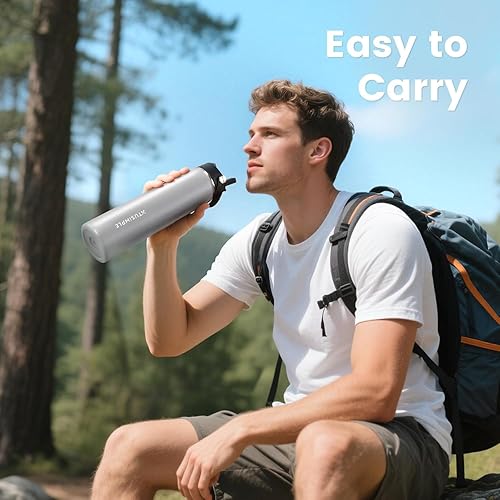 Miniatura 6 de Botella de agua de viaje aislada de 24 onzas, acero inoxidable, a prueba de fugas, mantiene las bebidas calientes o frías, para exteriores,