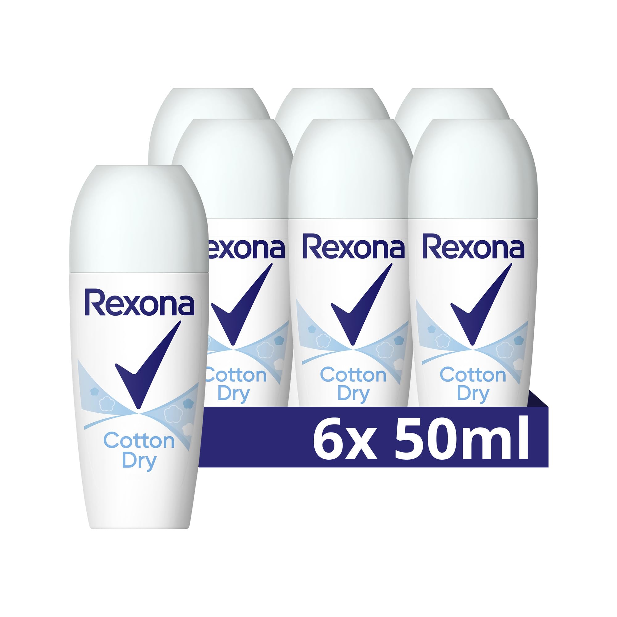Rexona Anti-Transpirant Roll-On Cotton Dry mit leicht blumigem und dezentem Duft, der von Baumwolle inspiriert wurde (6er Pack)