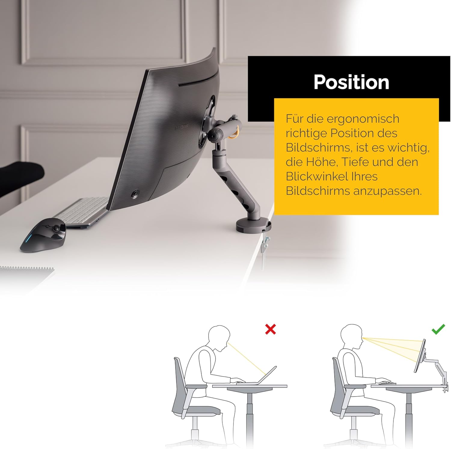 BakkerElkhuizen BE Flexible Dual Screen Mount - 2 Monitor Mount Table - for 10 Bite 27 Inch Monitor - Height Adjustable - Dark Grey