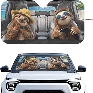 Renewold Automotive Windshield Sun Shade Portable Auto Sunshade Car Front Window Sun Visor Blocker Shield Funny Sloth Animal Driving Fit for Mid Large Size Sedan Van SUV Truck Interior Car Accessories