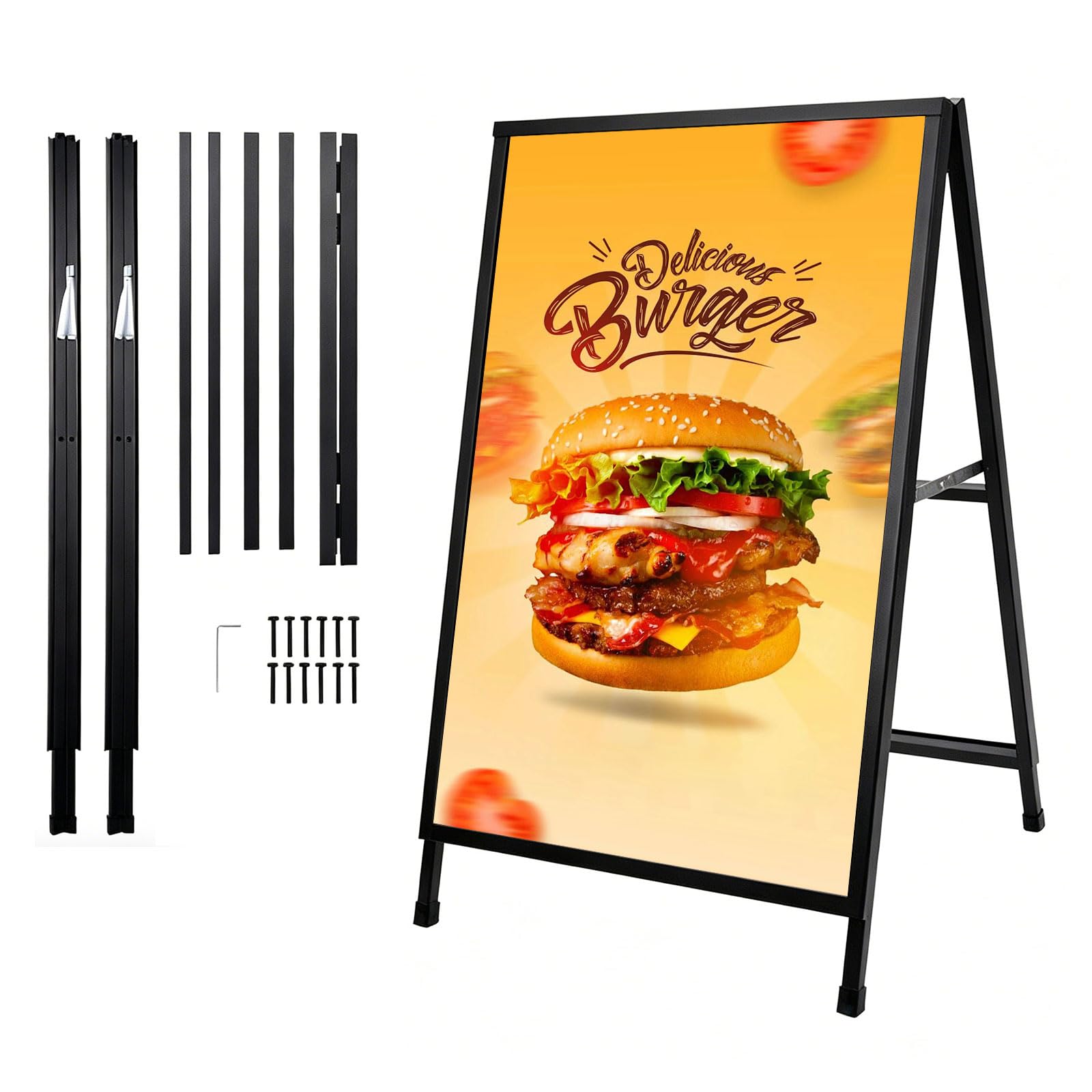 Support client DIN A1 - Double face - En fer - Pliable et stable - Cadre en A des deux côtés - Pour publicité, foires et trottoirs (A1 60 x 90 cm, noir)
