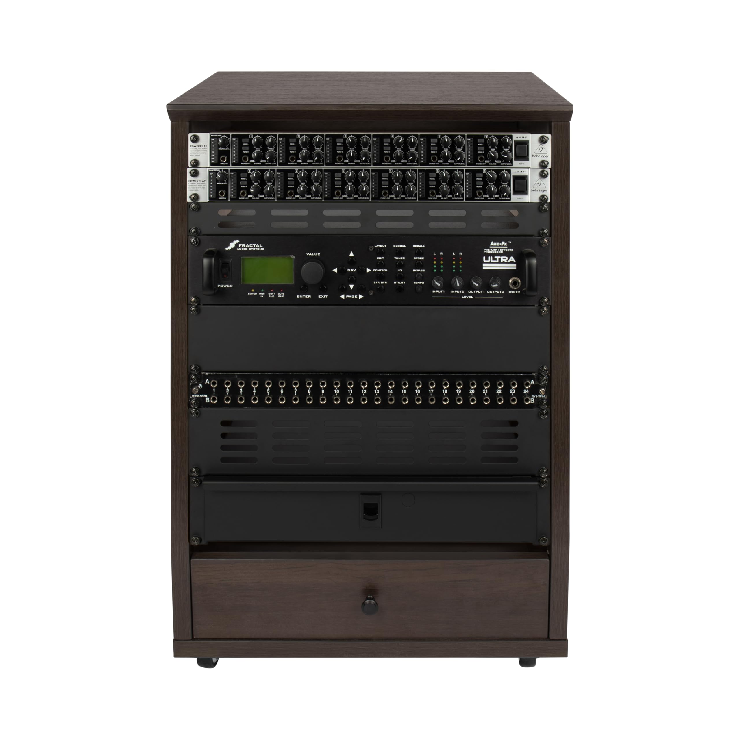 Gator Frameworks Elite Furniture Serie abgewinkeltes Studio-Rack mit feststellbaren Rollen, braun (GFW-ELITESTUDIORK12-BRN)