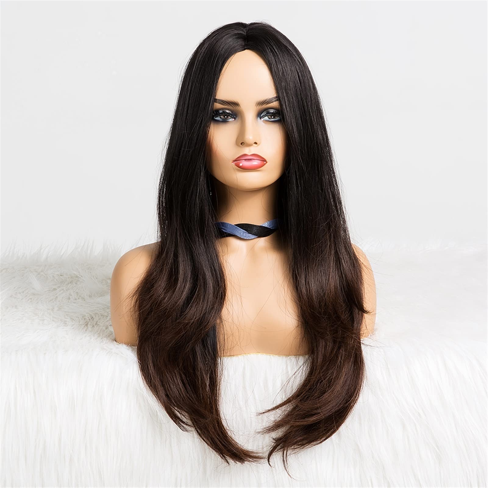 Kobiety Długie Faliste Peruki Syntetyczne Włosy Środkowe Część Dla Cosplay Party Użyj Wymienne Władza Wig Ombre Black Brown