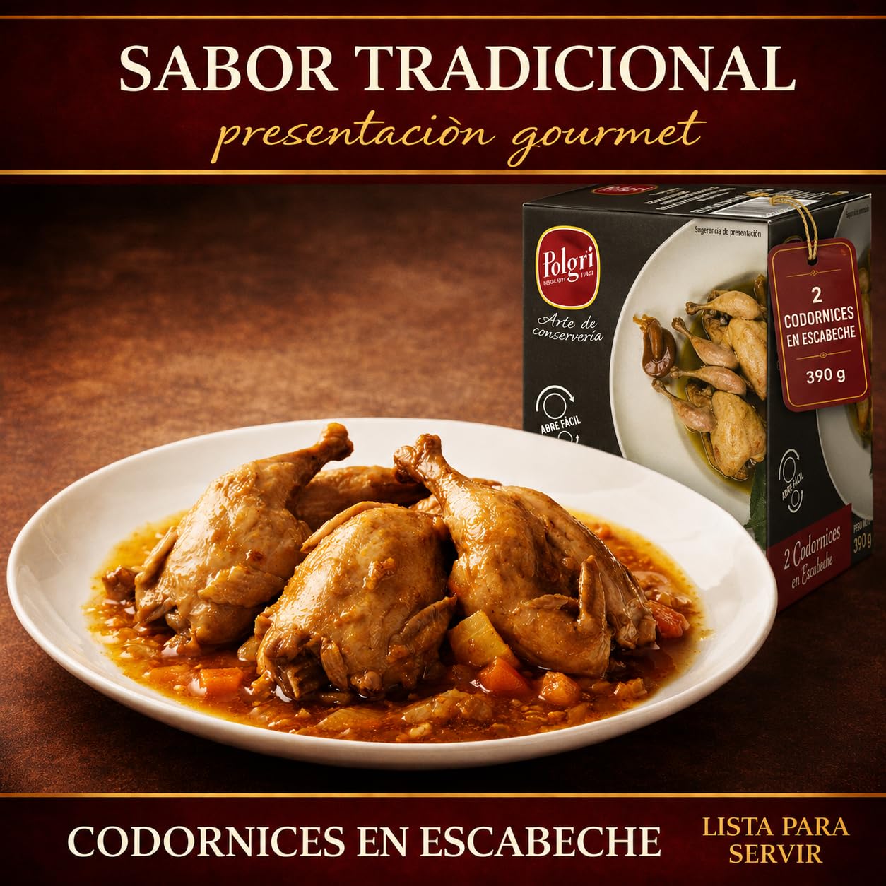 POLGRI Codornices en Escabeche 3 latas 390 gr Conserva Gourmet Carne de Caza Aperitivo Premium