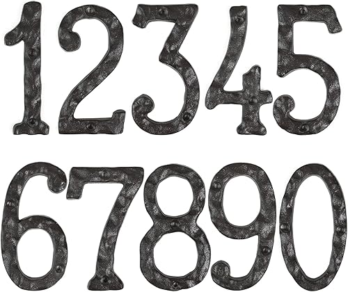 Miniatura 6 de Fitous Números de casa de 5.5 pulgadas, color negro, de hierro fundido, acabado rústico original, número de dirección de la casa para exteriores,