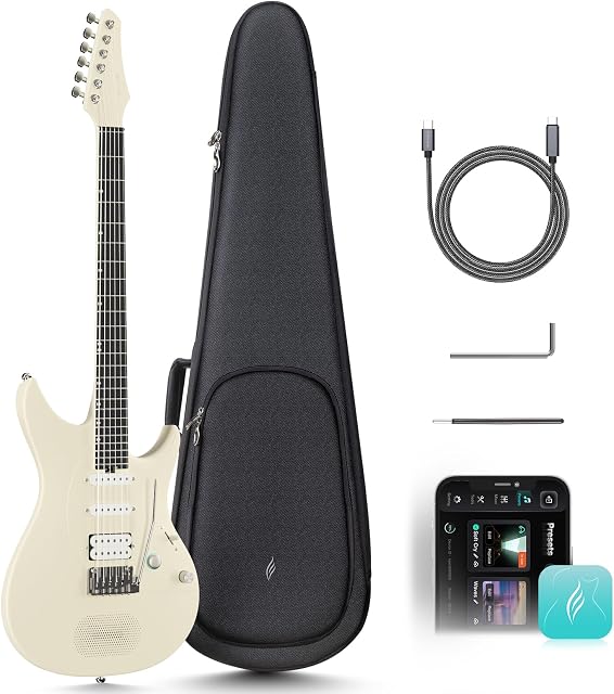 Enya Electric Guitar Inspire 39 Inch Full Size Smart Electric - Carbon Fiber Body with Built-in 15W Speaker, 20 Tones & App Control, 4 Presets, Bluetooth, Gig Bag Included, 2-Year Warranty