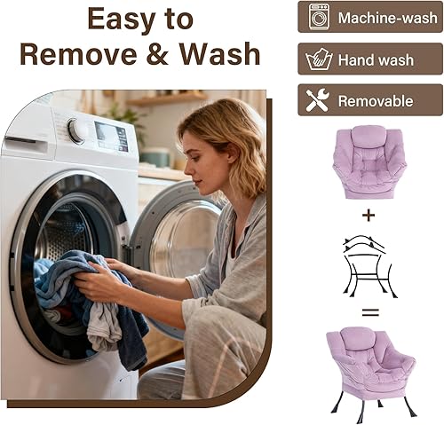 Miniatura 41 de Welnow Silla Lazy con otomana, moderna silla de descanso con reposabrazos y un bolsillo lateral, sillón para sofá de ocio, sillón de lectura