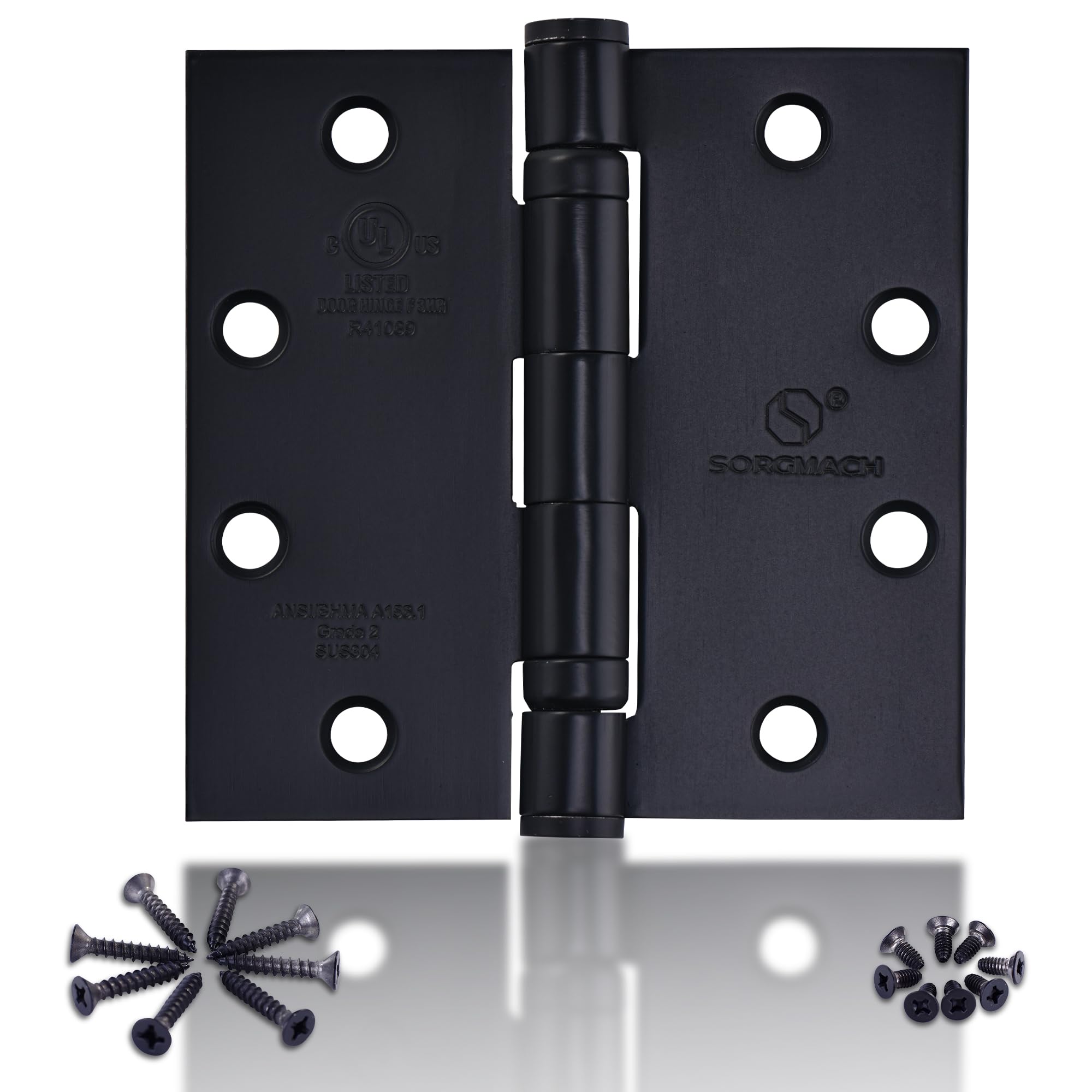 SORGMACH Black Door Hinges, 4.5 in Heavy Duty Commercial Door Hinges, Thickness 3.4 mm Stainless Steel Super Bearing Capacity Exterior Door Hinges（3 Pack）