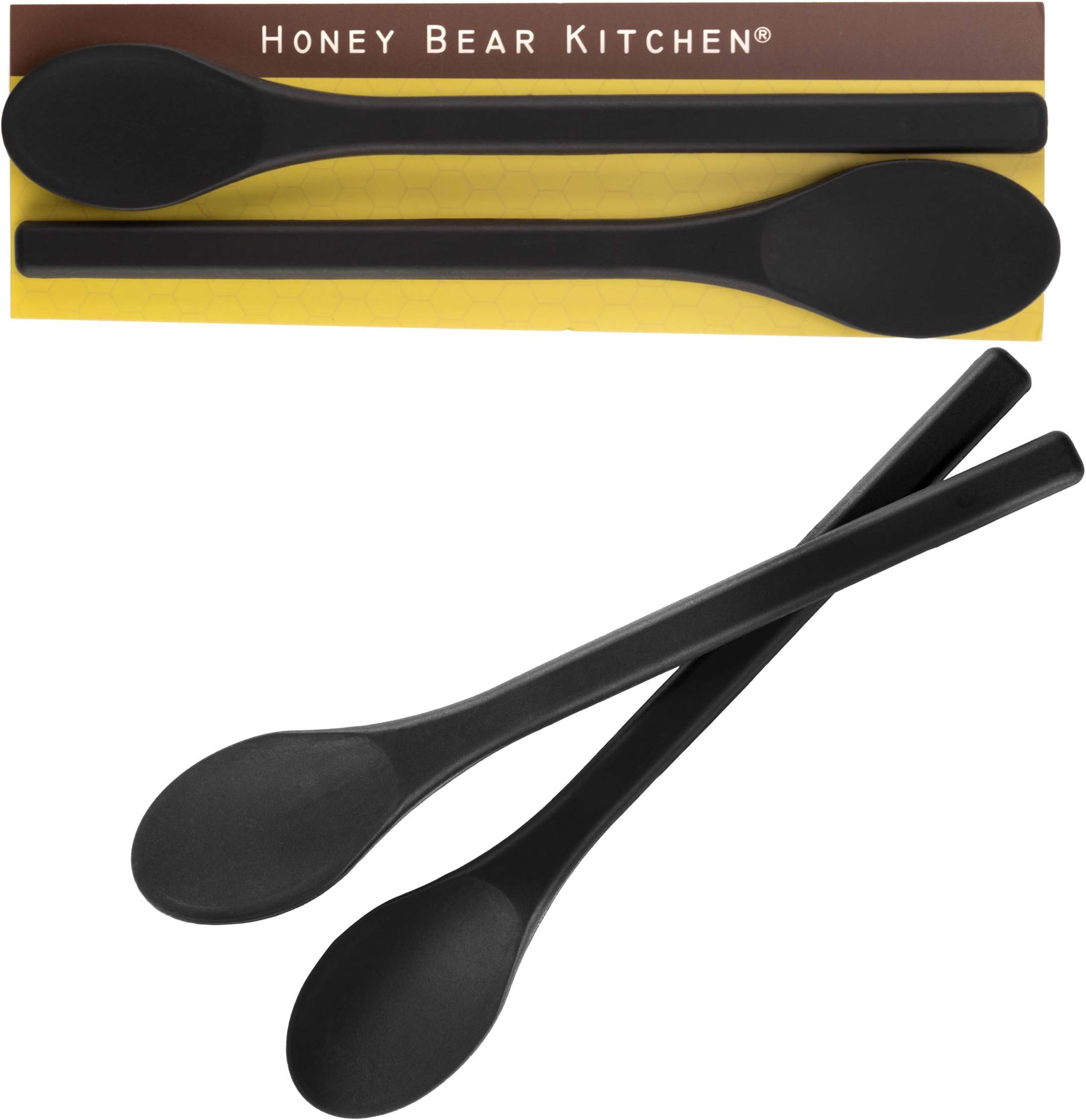 HONEY BEAR KITCHEN Silicone Stirring Spoon (Set of 2, Black Bear Black) for Coffee & Tea